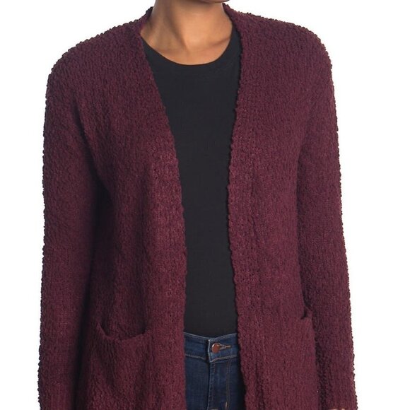 𝅺BOBBEAU BNWT Burgundy Boucle Cardigan Pockets - Picture 2 of 9